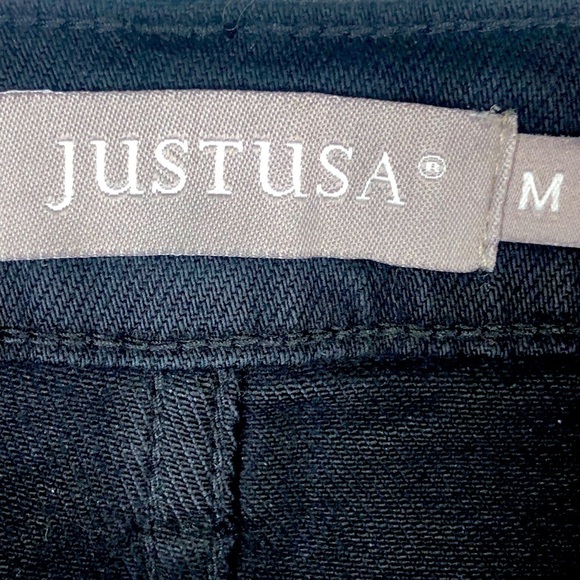 NWT Just USA black denim A Line skirt fray hem pockets front zip M - Picture 7 of 12